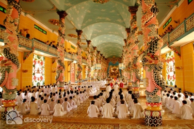 Interior of Cao Dai Temple in Tay Ninh - Day tour from Saigon