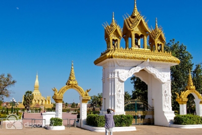 Entrance gate to Phra That Luang Stupa in Vientiane